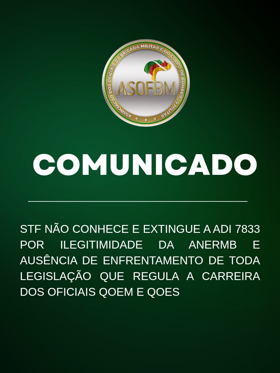 STF não conhece e extingue a ADI 7833